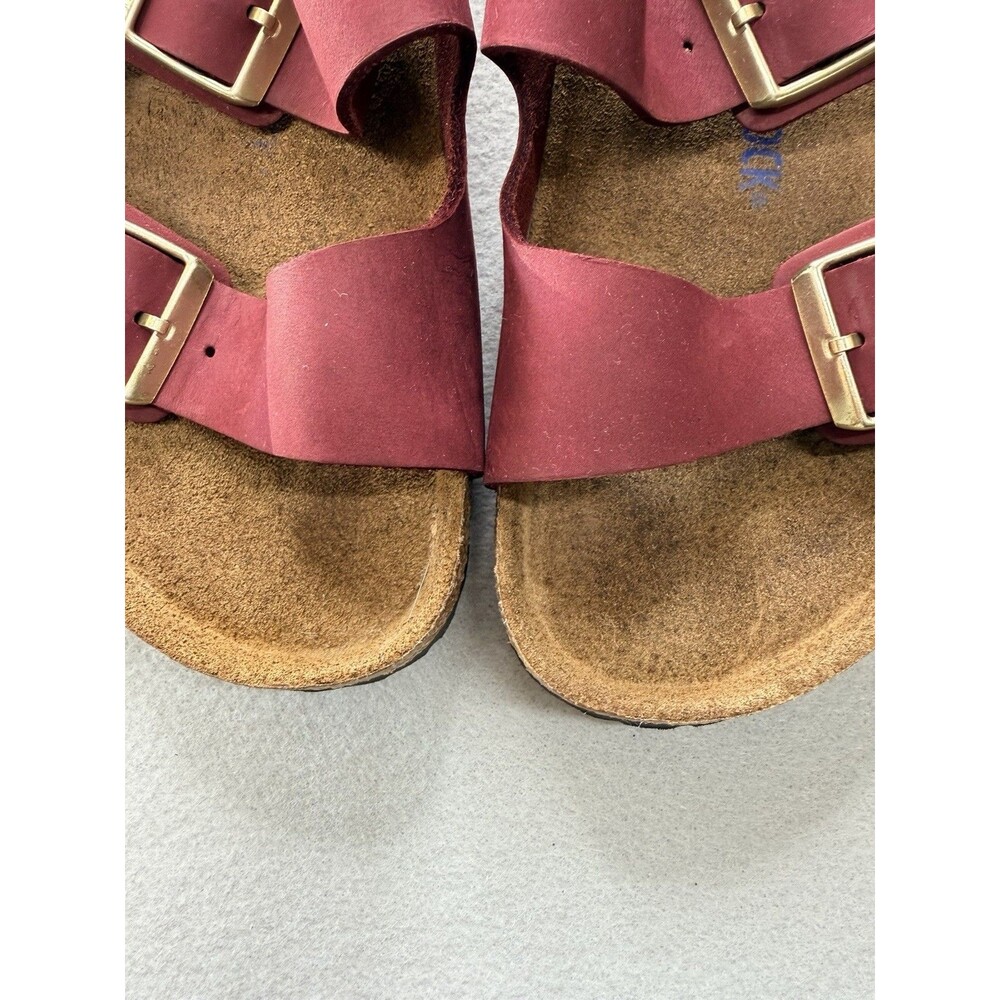Birkenstock Arizona Sandals EU 42 Burgundy Nubuck Leather Slides - Picture 5 of 12